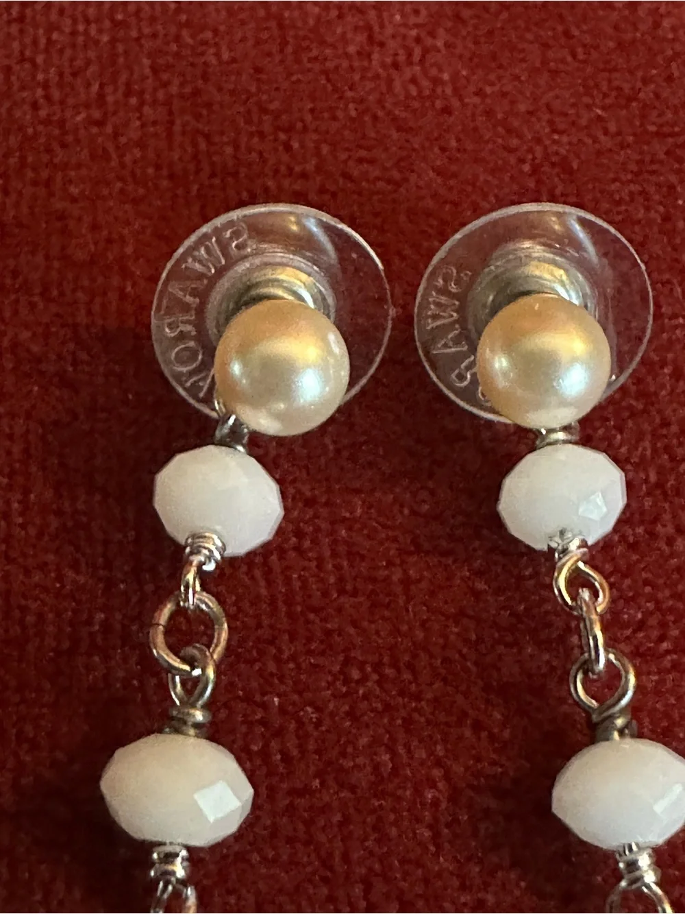 Vintage Swarovski Elegant White Pearl & Crystal Drop Earrings